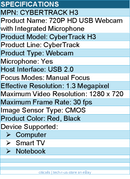 Adesso CYBERTRACK H3 Webcam - 1.3 Megapixel - 30 fps - Black, Red - USB 2.0