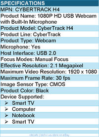 Adesso CYBERTRACK H4 1080P USB Webcam - 2.1 Megapixel - 30 fps - 1920 x 1080 Vid