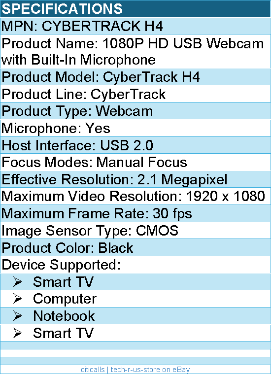Adesso CYBERTRACK H4 1080P USB Webcam - 2.1 Megapixel - 30 fps - 1920 x 1080 Vid