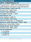 Adesso CYBERTRACK H5 1080P Webcam - 2.1 Megapixel - 30 fps - USB 2.0 -Auto Focus