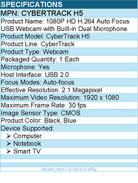 Adesso CYBERTRACK H5 1080P Webcam - 2.1 Megapixel - 30 fps - USB 2.0 -Auto Focus