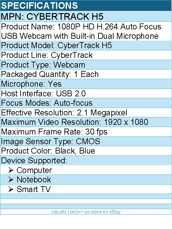 Adesso CYBERTRACK H5 1080P Webcam - 2.1 Megapixel - 30 fps - USB 2.0 -Auto Focus