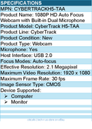 Adesso CYBERTRACKH5-TAA - 1080P Auto focus High Resolution Desktop Webcam