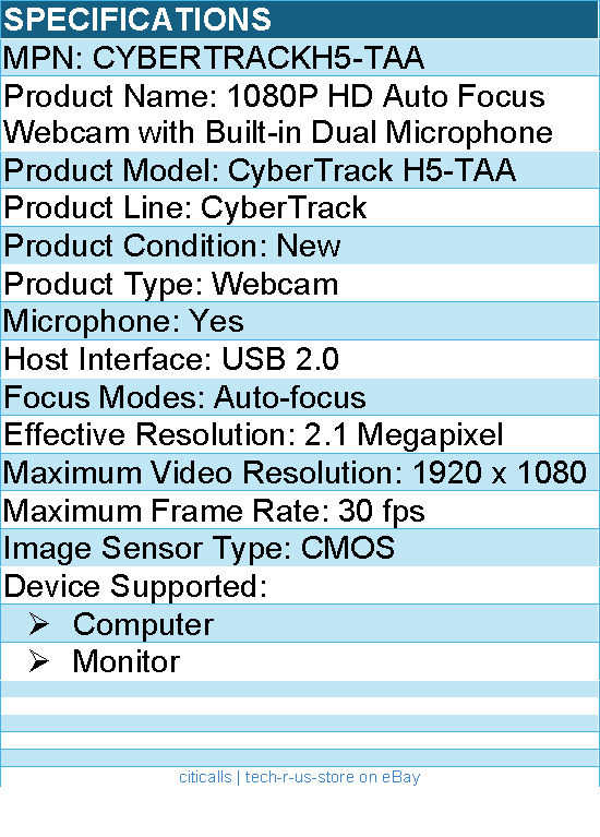 Adesso CYBERTRACKH5-TAA - 1080P Auto focus High Resolution Desktop Webcam