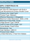 Adesso CyberTrack H6 4K Ultra HD Webcam - 8 Megapixel - 30 fps - USB 2.0