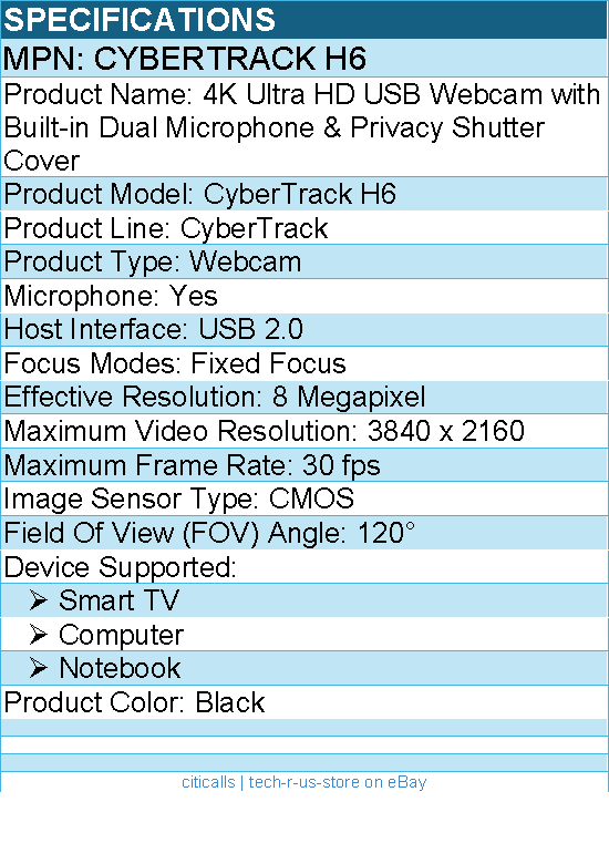 Adesso CyberTrack H6 4K Ultra HD Webcam - 8 Megapixel - 30 fps