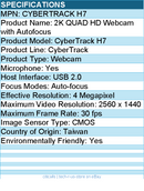 Adesso CYBERTRACK H7 Webcam - 4 Megapixel - 30 fps - USB 2.0 - TAA Compliant