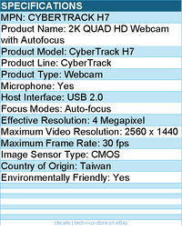 Adesso CYBERTRACK H7 Webcam - 4 Megapixel - 30 fps - USB 2.0 - TAA Compliant