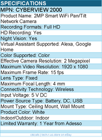 Adesso Cyberview 2000 Gyration 2 Megapixel Indoor Full HD Network Camera