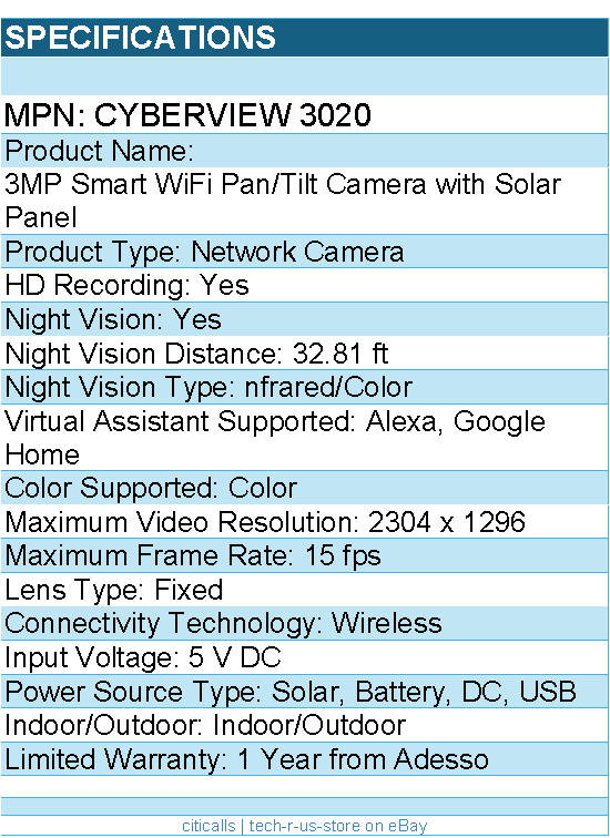 Adesso Cyberview 3020 Gyration 3 Megapixel Indoor/Outdoor Network Camera
