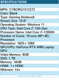 MSI CYBORG1512272 Cyborg 15 A12V Cyborg 15 A12VF-272US 15.6" Gaming Notebook