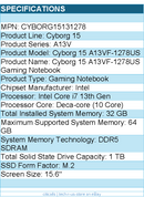 MSI CYBORG15131278 Cyborg 15 A13VF-1278US 15.6" Gaming Notebook - Full HD