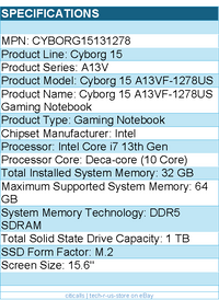 MSI CYBORG15131278 Cyborg 15 A13VF-1278US 15.6" Gaming Notebook - Full HD