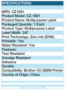 Brother CZ1001 Genuine 3/8" (0.37") 9mm wide x 16.4 ft. (5 m) long label roll