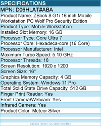 HP D06HLAT#ABA D06HLZBook 8 G1i 16" Mobile Workstation - WUXGA - 60 Hz