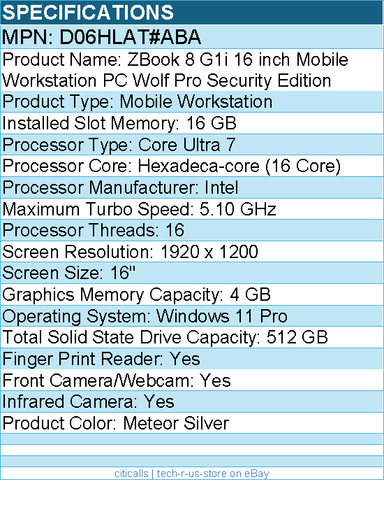 HP D06HLAT#ABA D06HLZBook 8 G1i 16" Mobile Workstation - WUXGA - 60 Hz