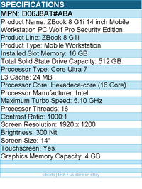 HP D06J8AT#ABA ZBook 8 G1i 14"" Touchscreen Mobile Workstation