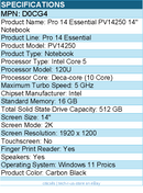 Dell D0CG4 Pro 14 Essential PV14250 14" Notebook - 2K - 60 Hz - Intel Core 5