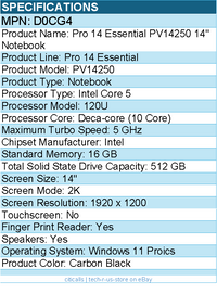 Dell D0CG4 Pro 14 Essential PV14250 14" Notebook - 2K - 60 Hz - Intel Core 5