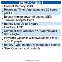 KJB D1400 2GB USB Voice Recorder Flash Drive Built-In Rechargeable Battery