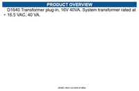 Radionix D1640 Transformer Plug-in, 16V AC, 40VA