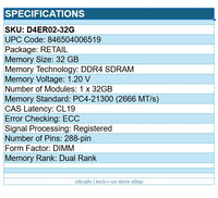 Synology D4ER02-32G 1 x 32GB DDR4 SDRAM ECC Registered 288-Pin DIMM for NAS SAN