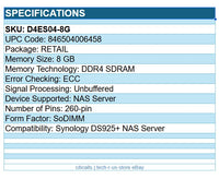 Synology D4ES03-8G 8 GB DDR4 SDRAM ECC Unbuffered 260-pin SoDIMM for DS925 NAS