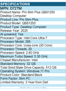 Dell D72TM Pro Slim Plus QBS1250 Desktop Computer - Intel Core Ultra 7 - Slim PC