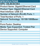 Dell DBJBCBC064 Gigabit Ethernet Card - USB 3.0 - 1 Port(s) - 1 - Twisted Pair