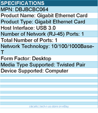 Dell DBJBCBC064 Gigabit Ethernet Card - USB 3.0 - 1 Port(s) - 1 - Twisted Pair