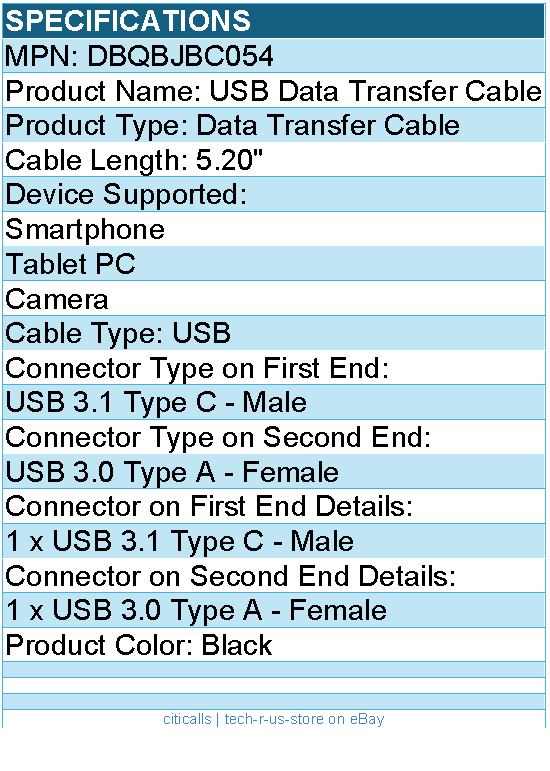 Dell DBQBJBC054 USB Data Transfer Cable - 5.20"" for Smartphone, Tablet PC