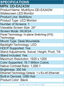 Sharp DD-EA242W MultiSync 24" Class WUXGA LED Monitor - 16:10 - Black
