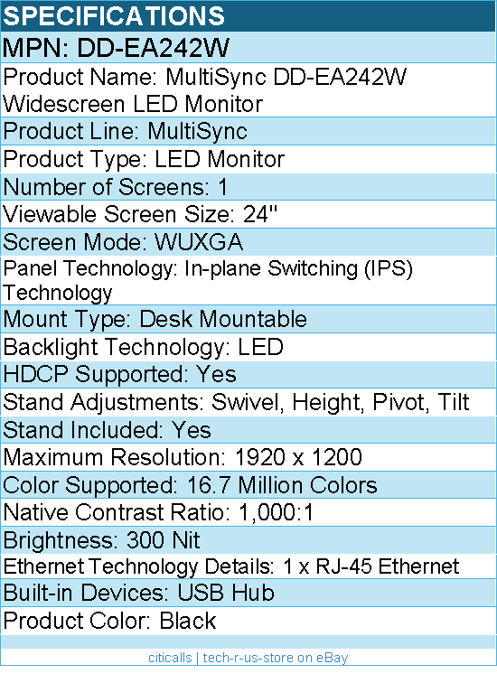 Sharp DD-EA242W MultiSync 24" Class WUXGA LED Monitor - 16:10 - Black