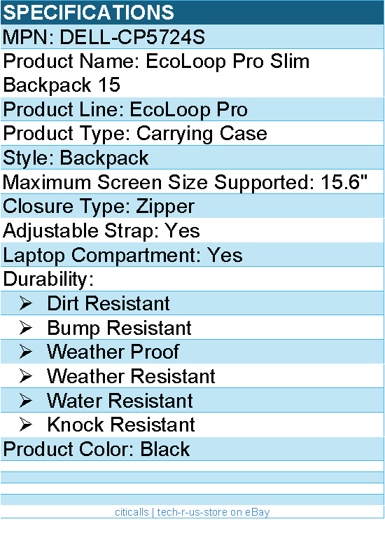 Dell DELL-CP5724S EcoLoop Pro Carrying Case (Backpack) for 15.6"" Notebook