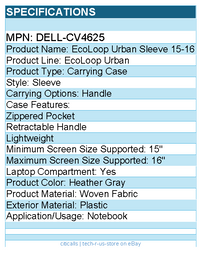 Dell DELL-CV4625 EcoLoop Urban Carrying Case (Sleeve) for 15" to 16" Notebook