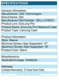 Dell DELL-CV5623 EcoLoop Pro Carrying Case (Sleeve) for 15" to 16" Notebook