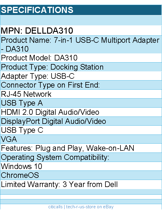Dell DELLDA310 7-in-1 USB-C Multiport Adapter - for Monitor, Notebook
