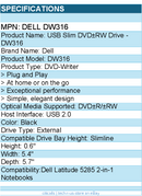 Dell DW316 DVD-Writer - External - DVD±R/±RW Support - USB 2.0 - Slimline -Black