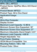 Dell DELL-MFS22 OptiPlex Micro AIO Stand - MFS22 - 19"" to 27"" Screen Support