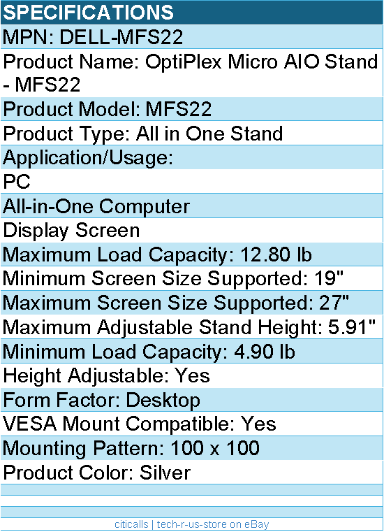Dell DELL-MFS22 OptiPlex Micro AIO Stand - MFS22 - 19"" to 27"" Screen Support
