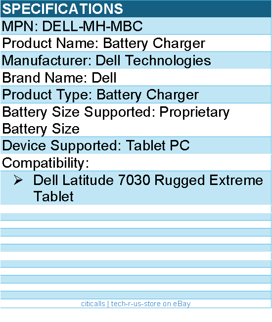 Dell DELL-MH-MBC Battery Charger - For Tablet PC - Proprietary Battery Size