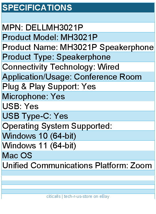 Dell DELLMH3021P MH3021P Speakerphone -Wired - Zoom -Omni-directional Microphone