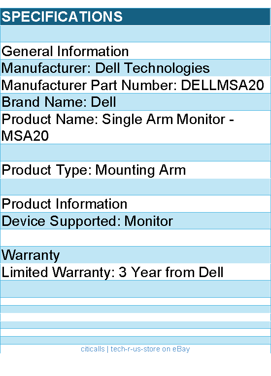Dell DELLMSA20 Mounting Arm for Monitor -  Supports up to 22 Pounds