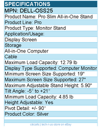 Dell DELL-OSS25 Pro Slim All-in-One Stand - 19"" to 27"" Screen Support