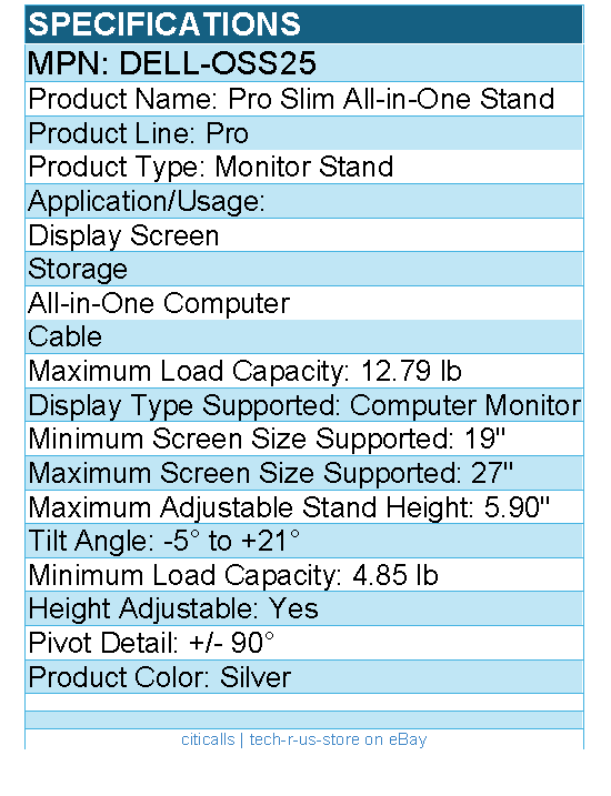 Dell DELL-OSS25 Pro Slim All-in-One Stand - 19"" to 27"" Screen Support