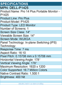 Dell DELL-P1425 Pro Plus P1425 14" Class WUXGA LED Monitor - 16:10