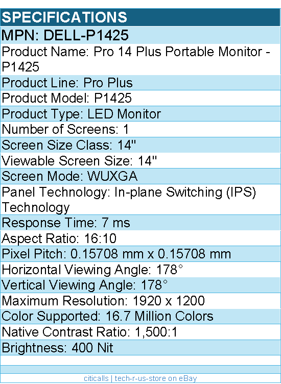 Dell DELL-P1425 Pro Plus P1425 14" Class WUXGA LED Monitor - 16:10