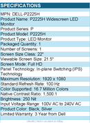 Dell DELL-P2225H P2225H 22" Class Full HD LED Monitor - 16:9 - Black, Silver