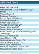 Dell DELL-P2425 P2425 24" Class WUXGA LED Monitor - 16:10 - Black, Silver