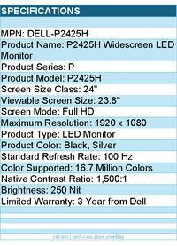 Dell DELL-P2425H P2425H 24" Class Full HD LED Monitor - 16:9 - Black, Silver